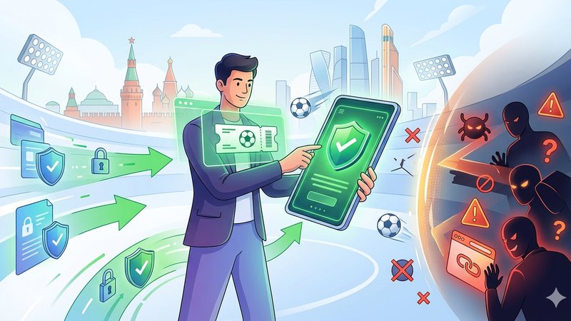 Современная иллюстрация о безопасности лотерей и защите от мошенников при розыгрыше футбольных билетов