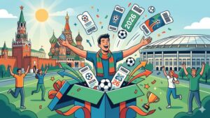 Современная иллюстрация футбольного мяча и билетов на матчи МФЛ в Москве для блога